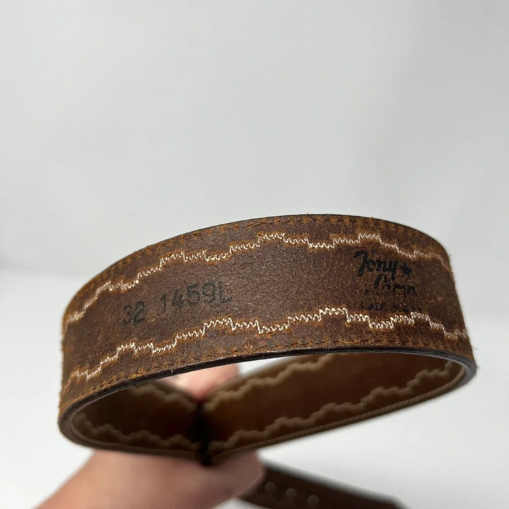 Tony Lama Brown Leather Western Belt Silver Buckle Women's Size 32 1459L - Picture 5 of 6